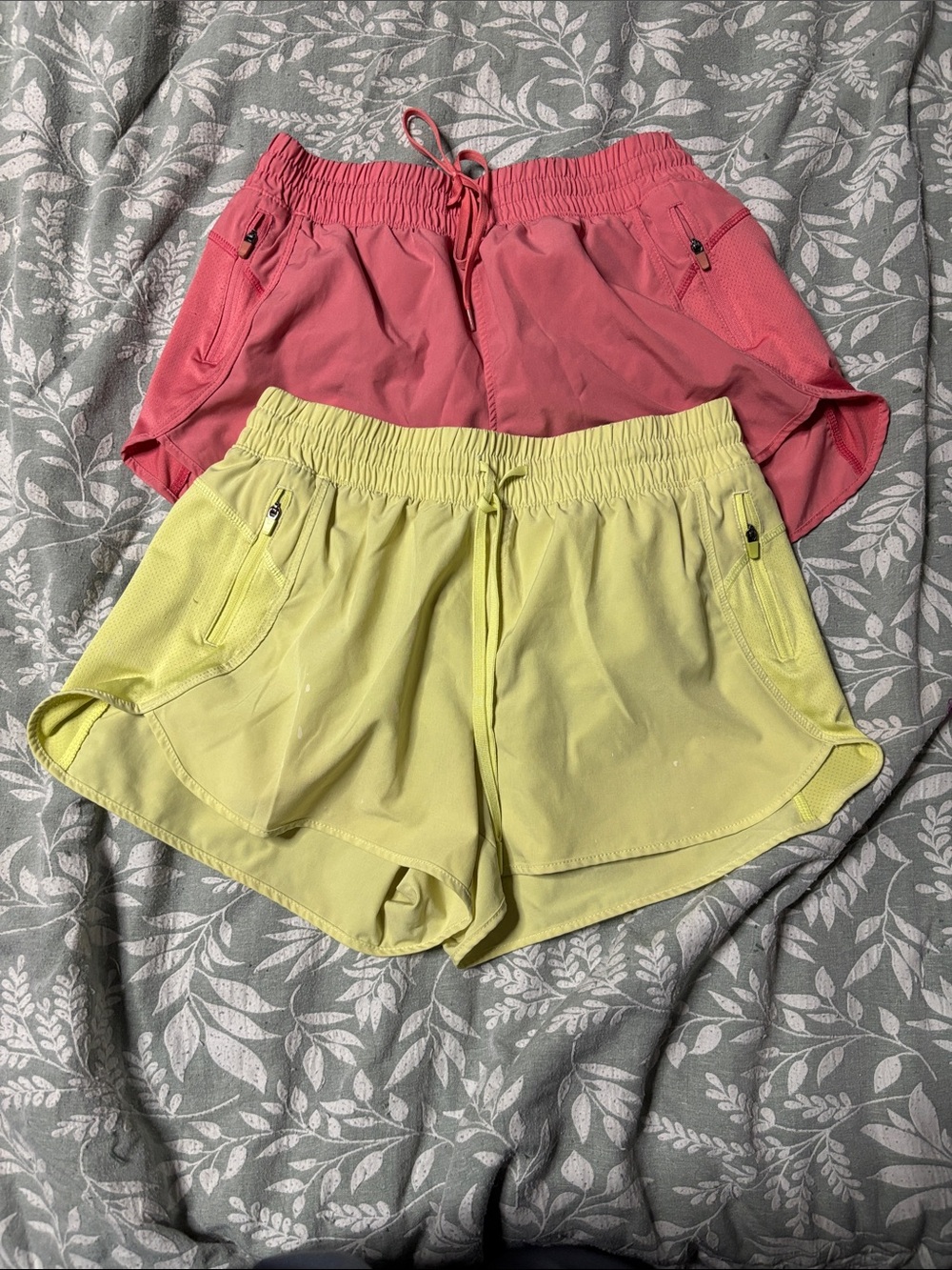 Velocity Women's Drawstring Athletic Shorts - Pink & Light Yellow